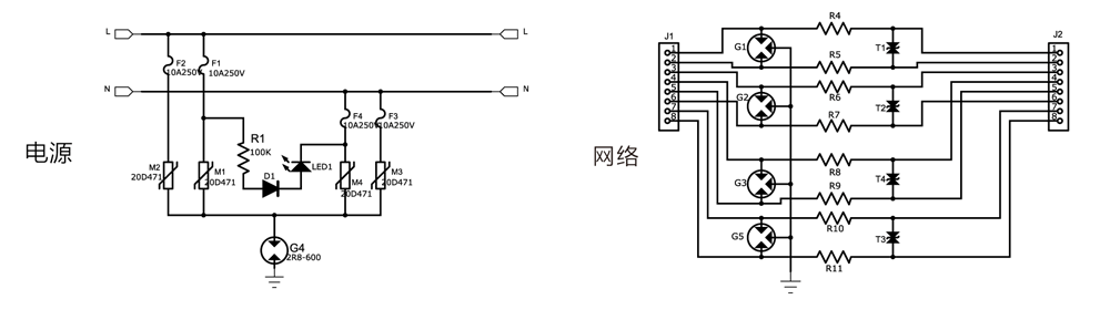 WBH-2 系列电源网络二合一防雷器原理图